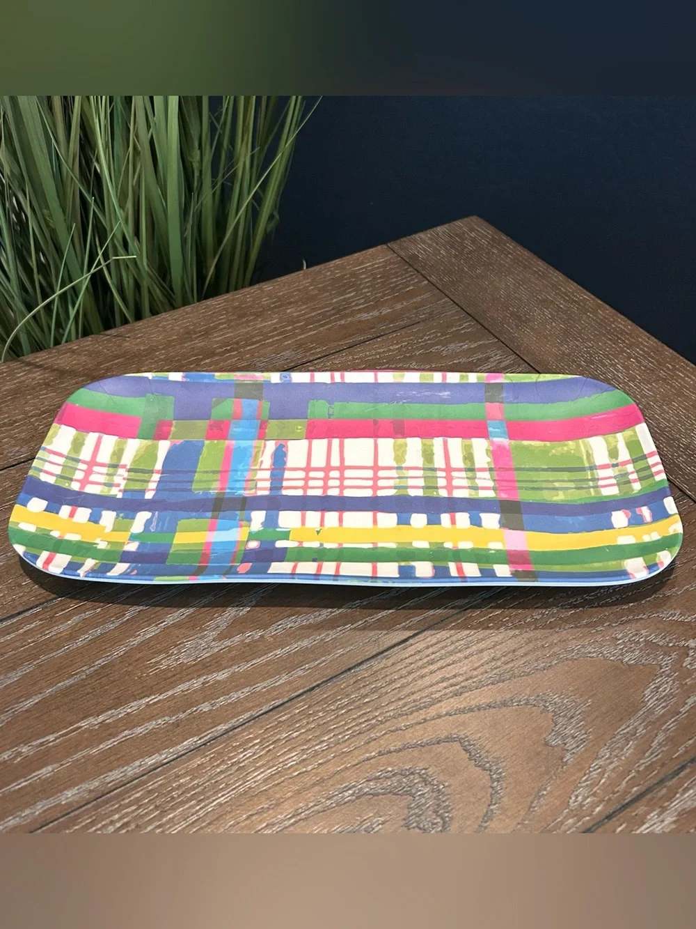 Vera for Anthropologie Plaid Bamboo Melamine Serving Platter
